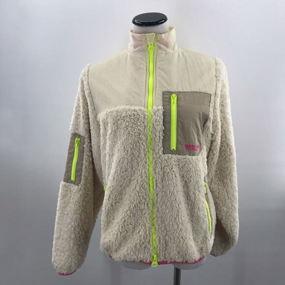 WSLY Cream Eco Sherpa Fluffy Mixed Media Barrow Jacket - Picture 2 of 9
